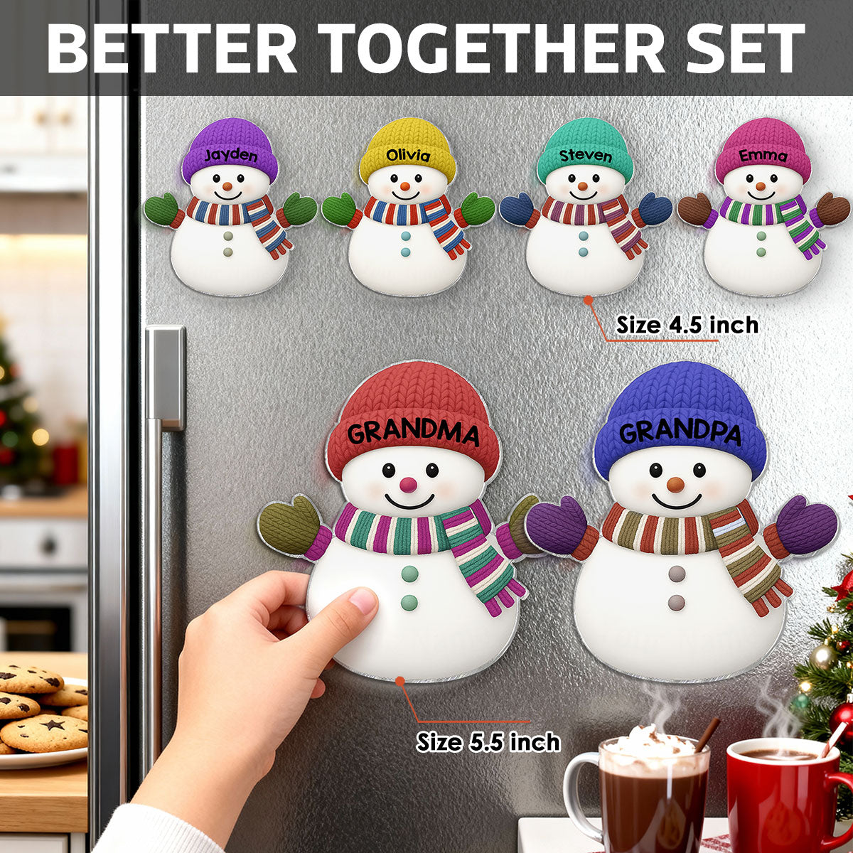 Christmas Grandma Grandpa And Grandkids Snowman Together - Personalized Acrylic Fridge Magnet
