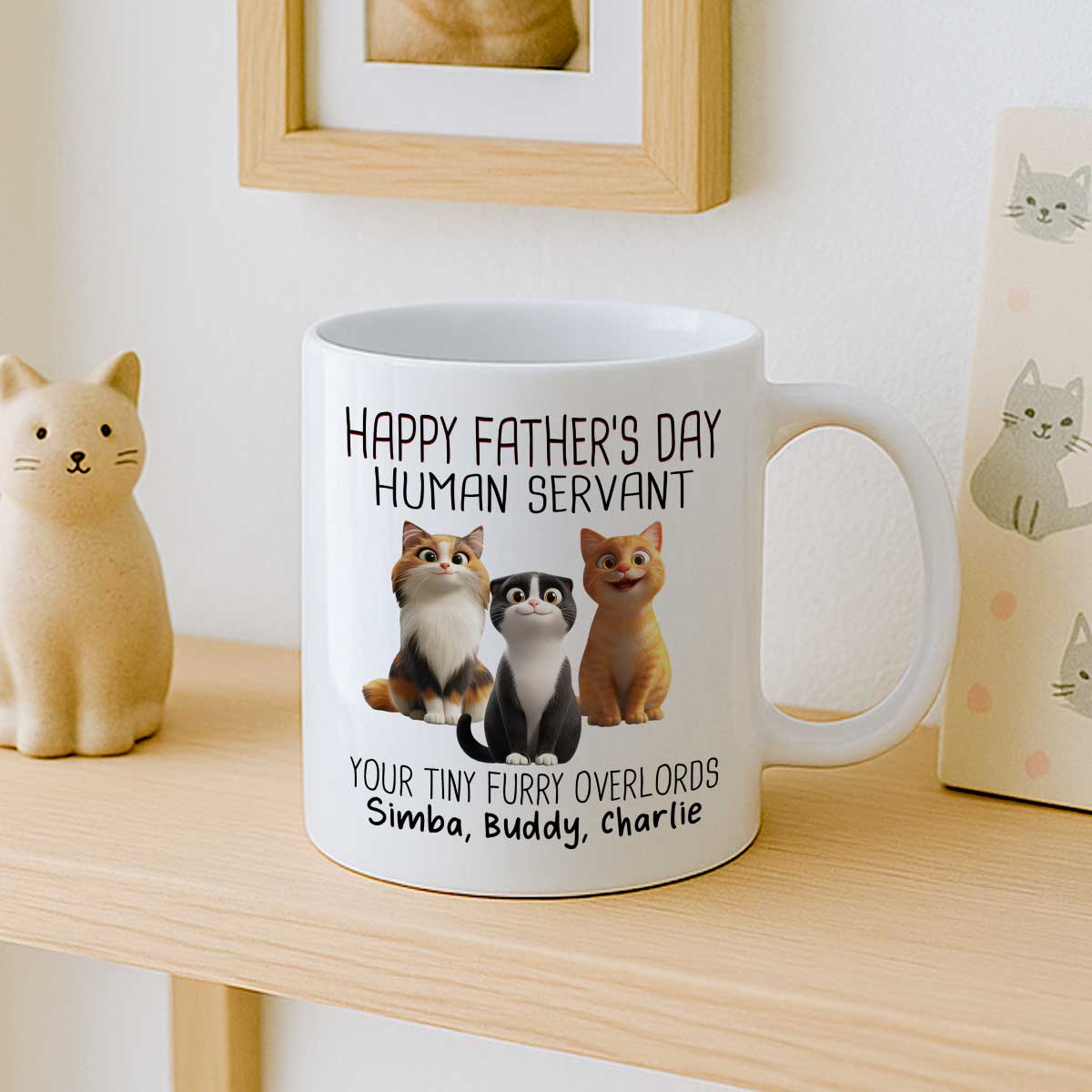 Happy Father's Day Human Servant Cartoon Funny Cats Personalized Mug, Gift For Cat Dad