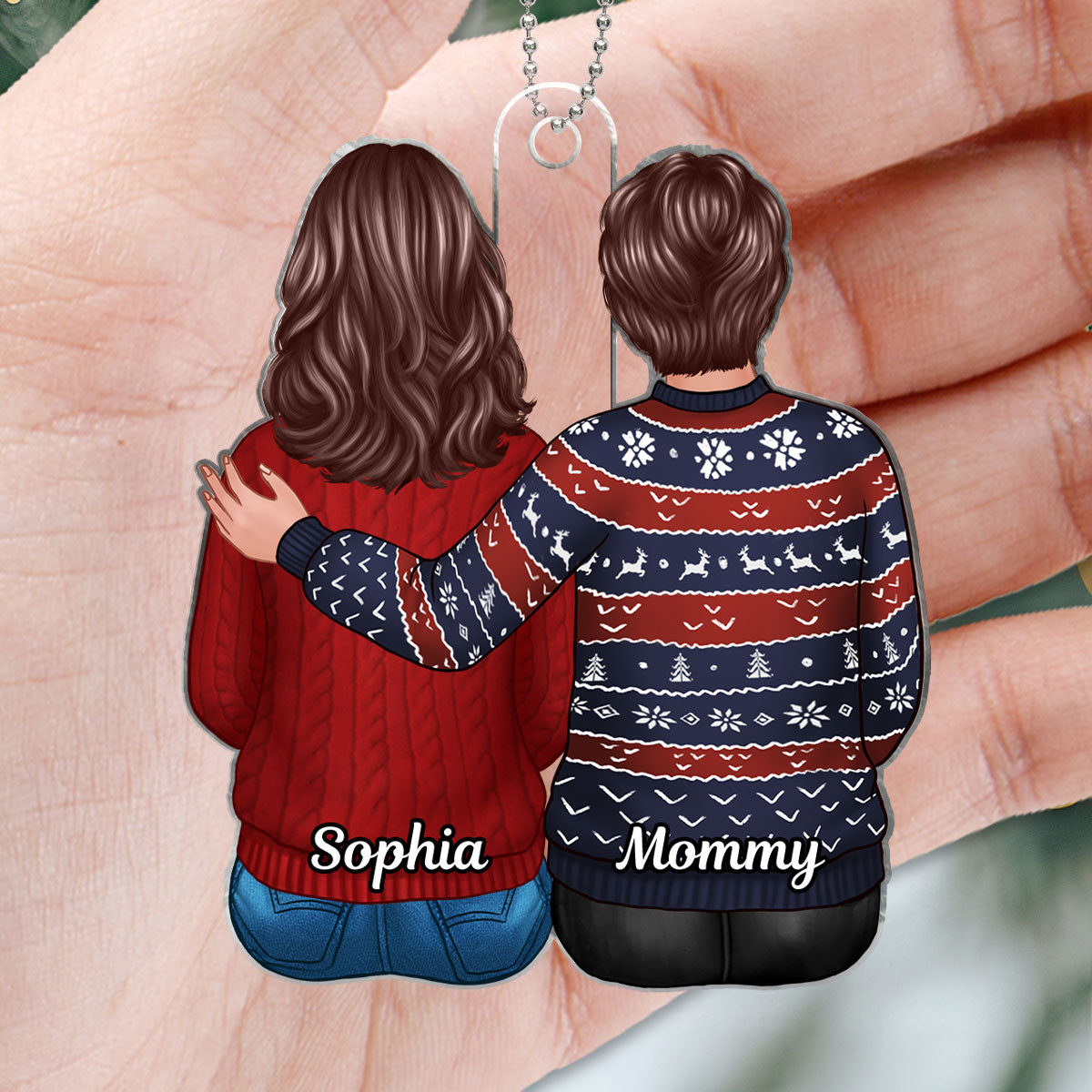 Family Dad Mom Son Daughter Sitting Hugging Christmas Gift Personalized Acrylic Ornament