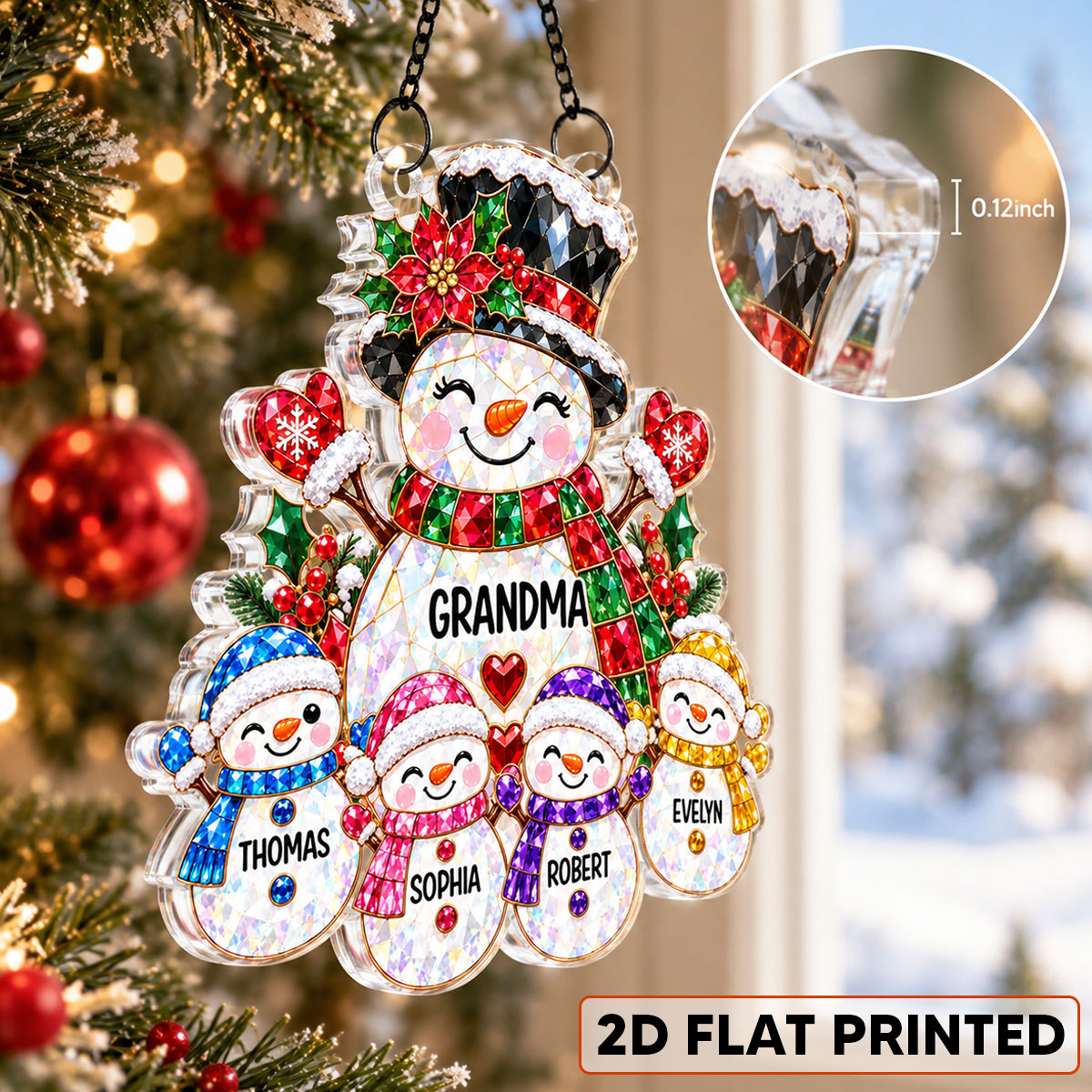 Grandma's Little Snowmen - Personalized Acrylic Window Hanging - Christmas Gift For Grandma