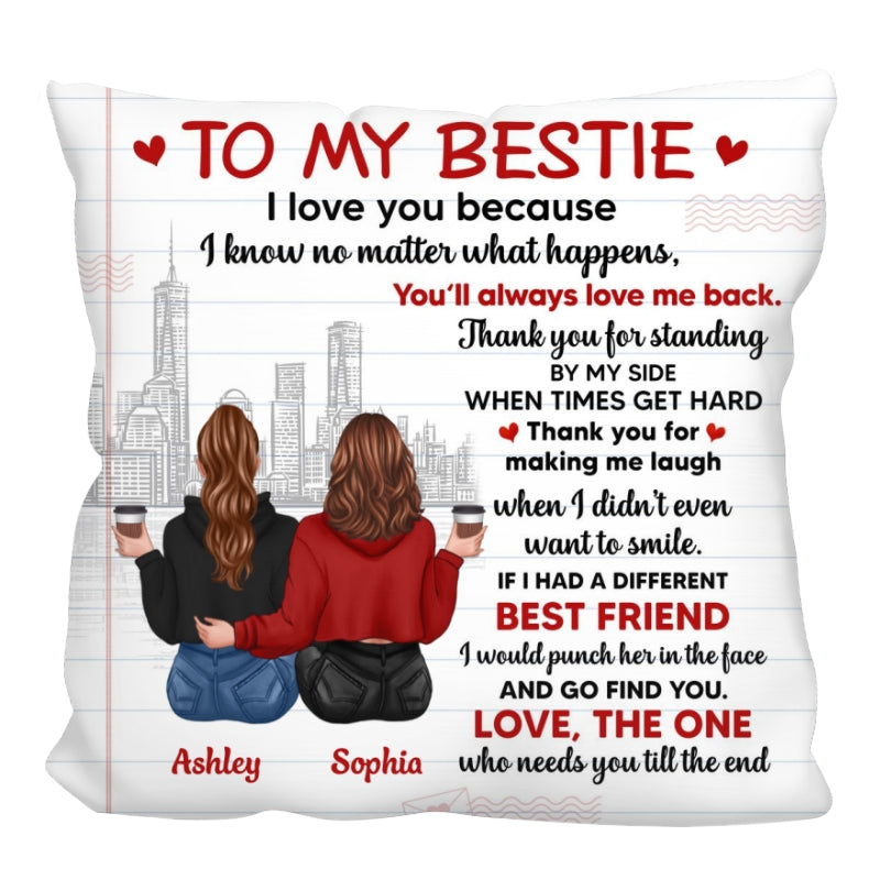 To My Bestie Letter Pattern Back View Besties Personalized Pillow (Insert Included)