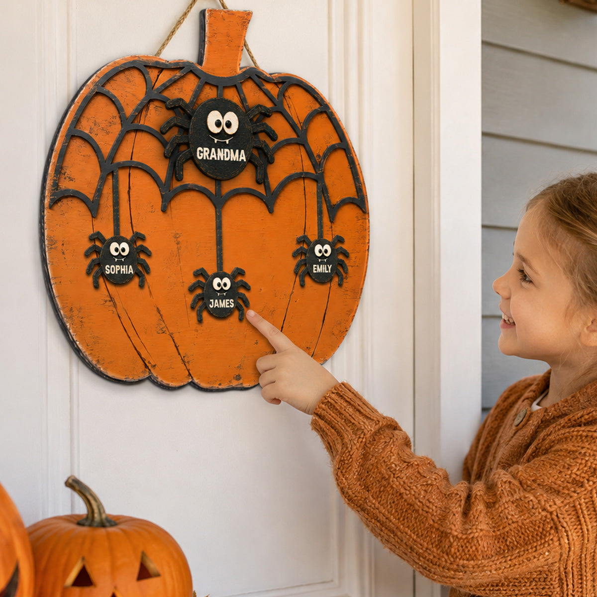 Grandma Grandkids Spider Net 2D Flat - Personalized Wood Sign - Halloween Decoration