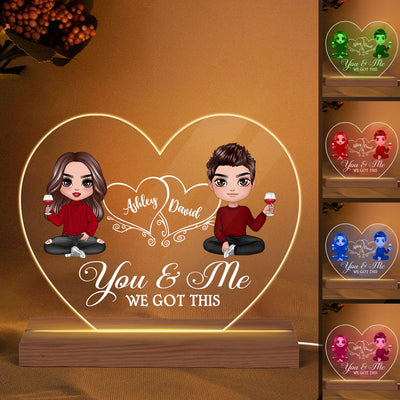 Hearts Doll Couple Sitting You And Me We Got This Gift For Him Gift For Her Personalized Custom Shape Acrylic Plaque With LED Night Light
