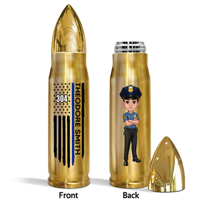 Police Thin Blue Line Personalized Bullet Tumbler, Appreciation Gift, Christmas Gift