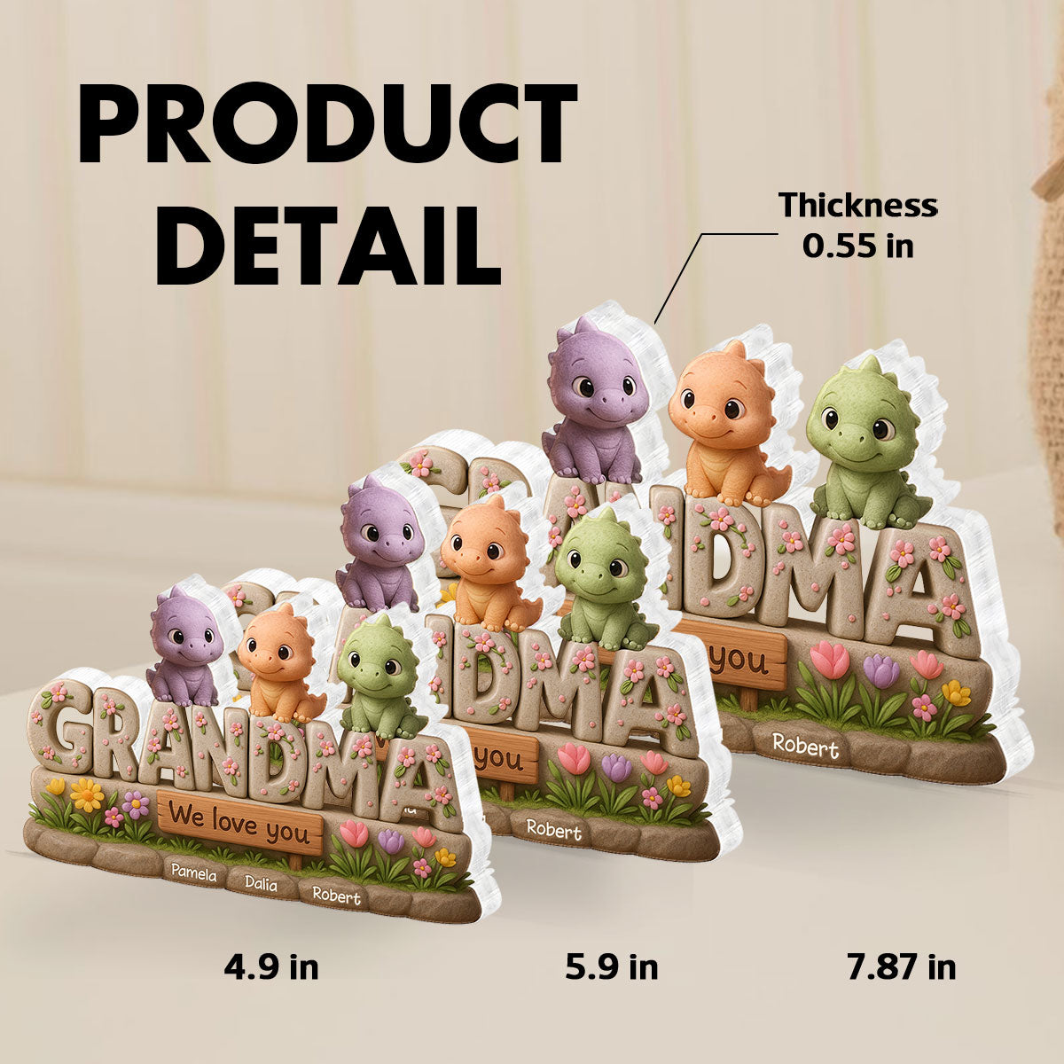 Grandmasaurus Custom Shaped Personalized Acrylic Block Plaque, Perfect 2025 Gift For Mom, For Grandma