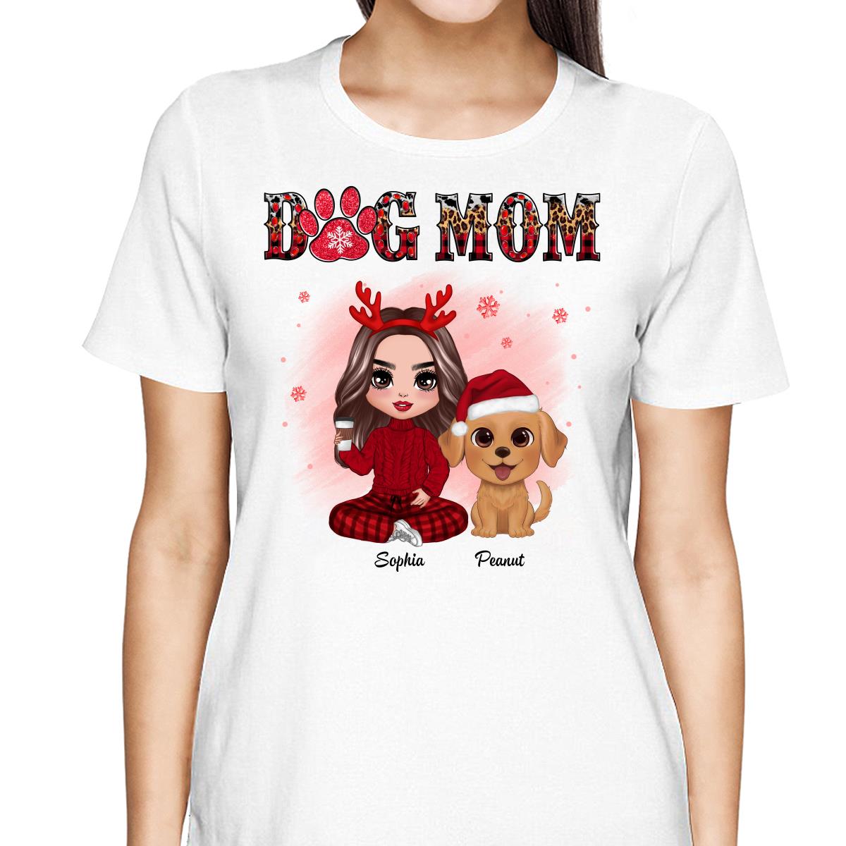 Leopard And Checkered Pattern Christmas Doll Dog Mom Watercolor Cute Dogs Personalized Shirt