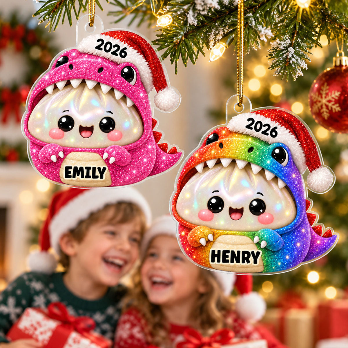 Cute Dinosaur Dumpling Dim Sum Custom Name - Personalized Acrylic Ornament - Christmas Gift, Keepsake For Kids, Teenagers