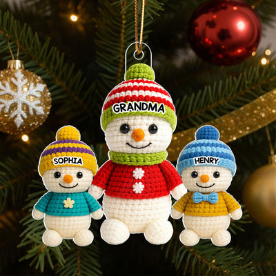 Heartwarming Grandma Grandkids Snowman 3D Crochet Effect - Personalized Acrylic Ornament - Christmas Gift for Grandmas
