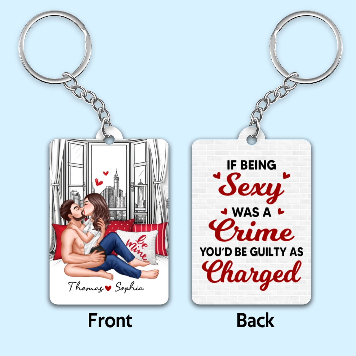 Sexy Couple Kissing By Window Outline Sketch Personalized Acrylic Keychain