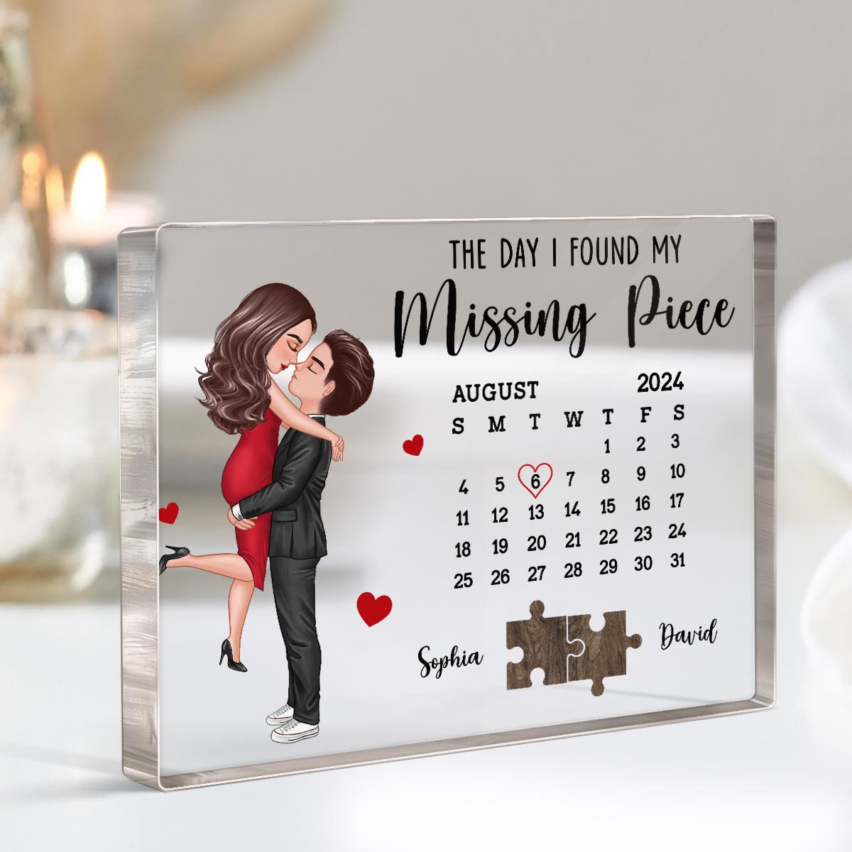 The Day I Found My Missing Piece Anniversary Gift Calendar Personalized Acrylic Block Plaque