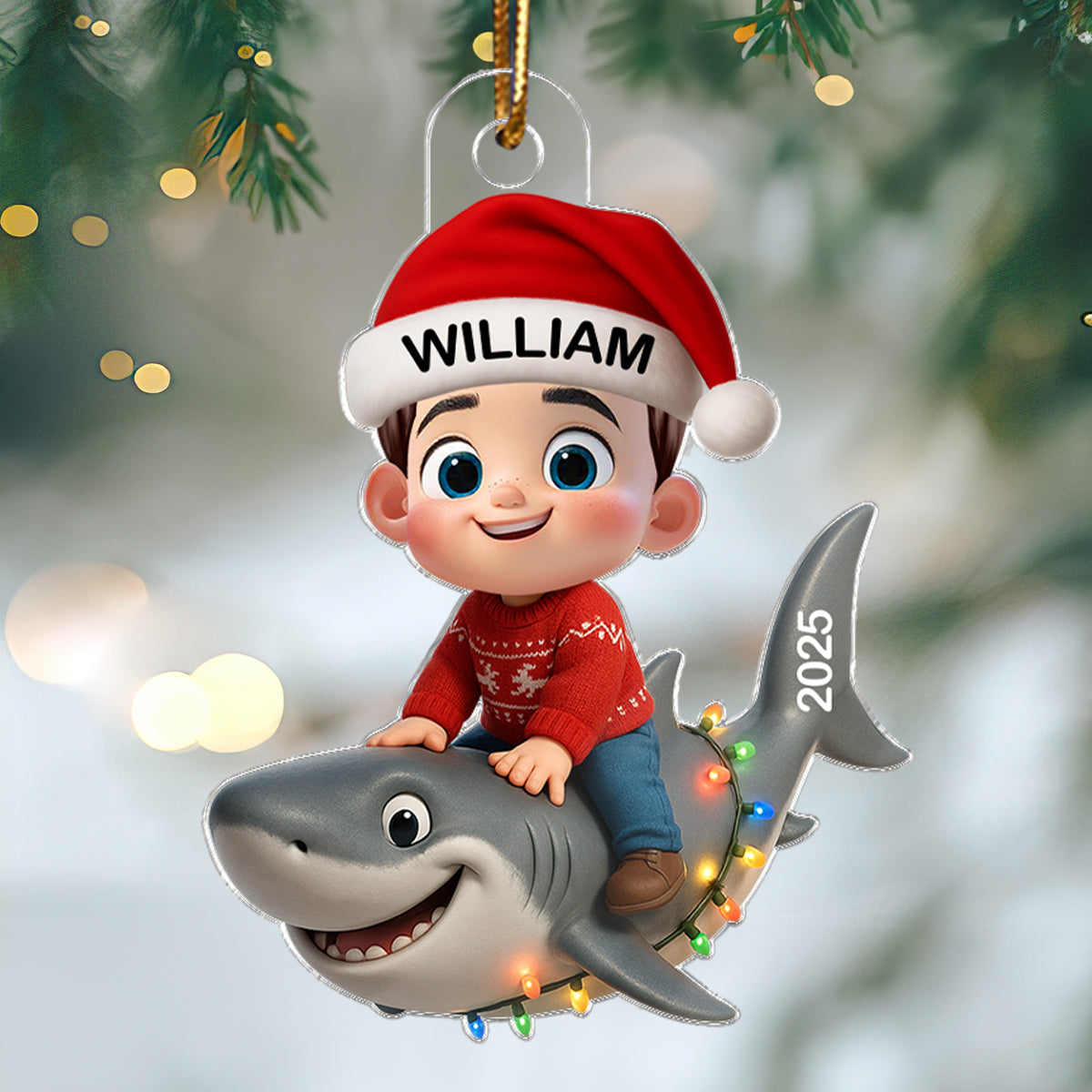 3D Effect Little Kid Favorite Animals Shark Christmas Personalized Acrylic Ornament, Fun & Unique Gift For Kids, Grandkids