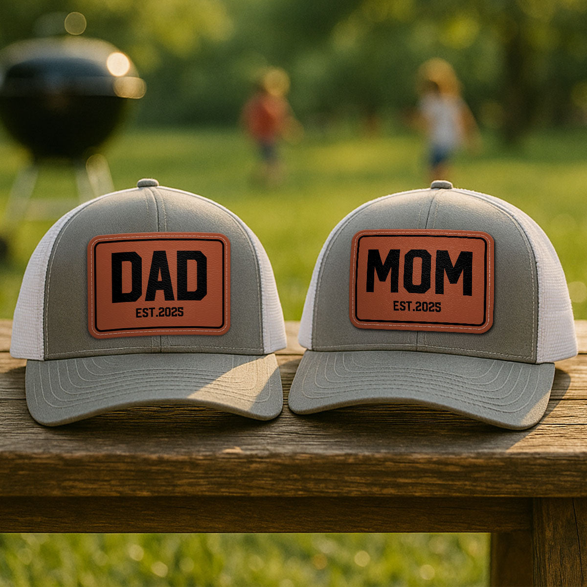 New Dad Mom Est. New Parents Gift Personalized Leather Patch Hat