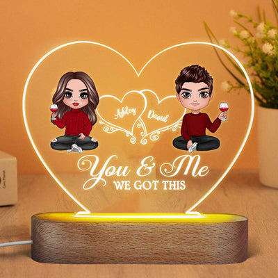 Hearts Doll Couple Sitting - Personalized Acrylic Block Plaque LED Night Light - Anniversary Gift For Him, Gift For Her