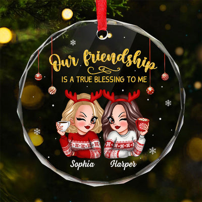 Our Friendship Is A True Blessing To Me Besties Gift Personalized Glass Ornament