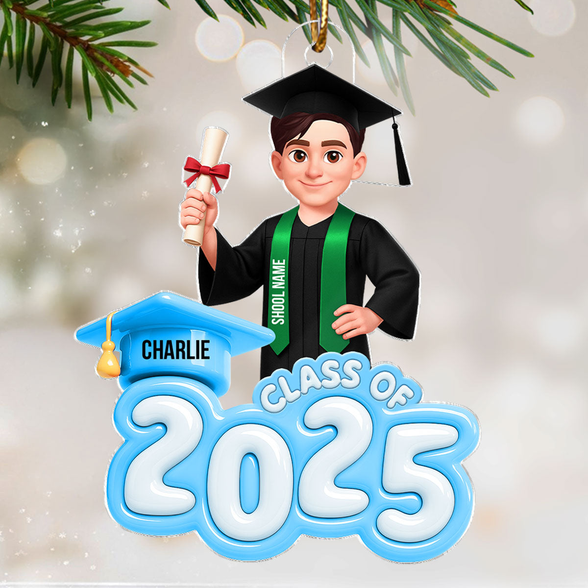 Class of 2025 3D Inflated Pastel Color - Personalized Acrylic Ornament - Christmas Gift for Senior