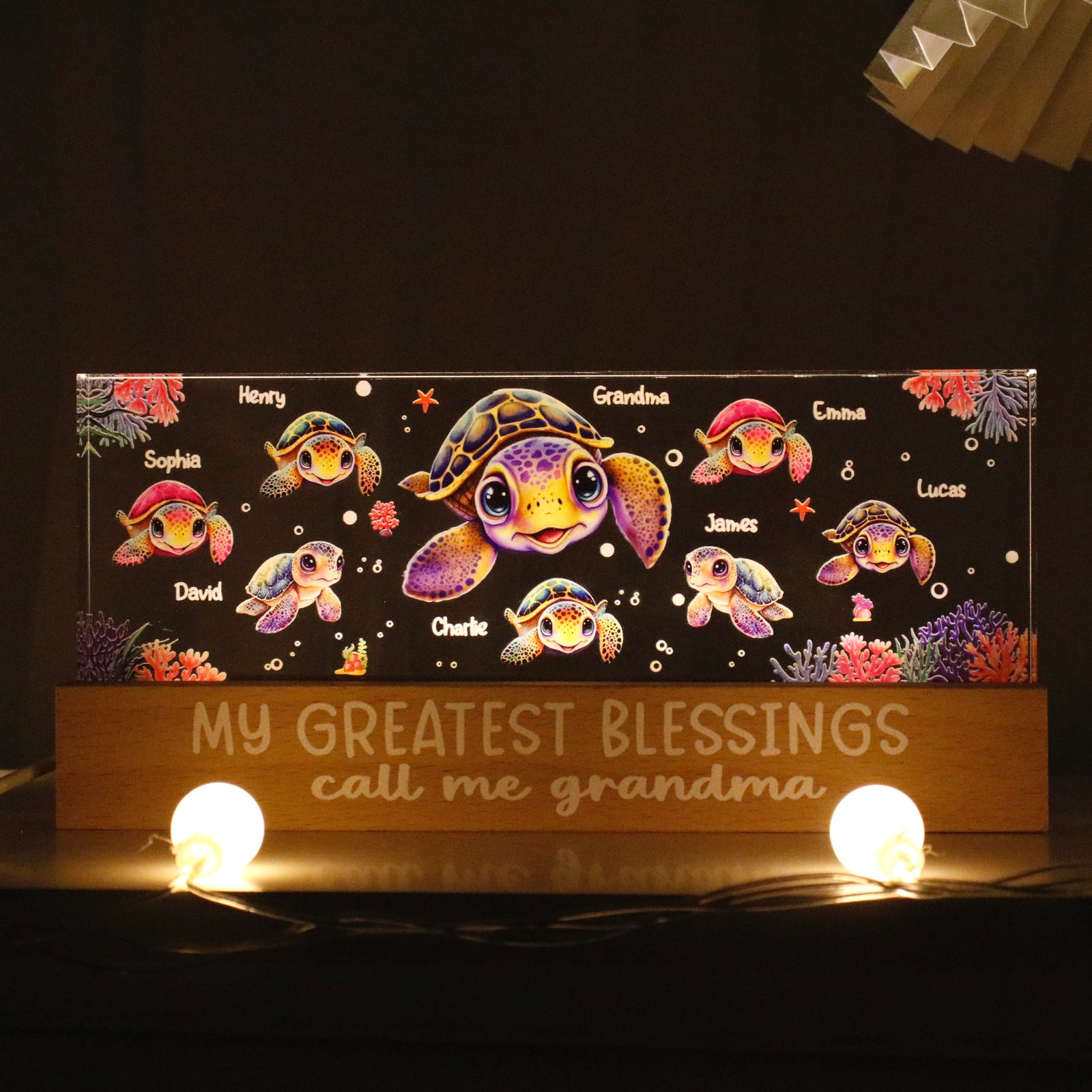 Best Grandma Ever Turtles Personalized Acrylic Block LED Night Light