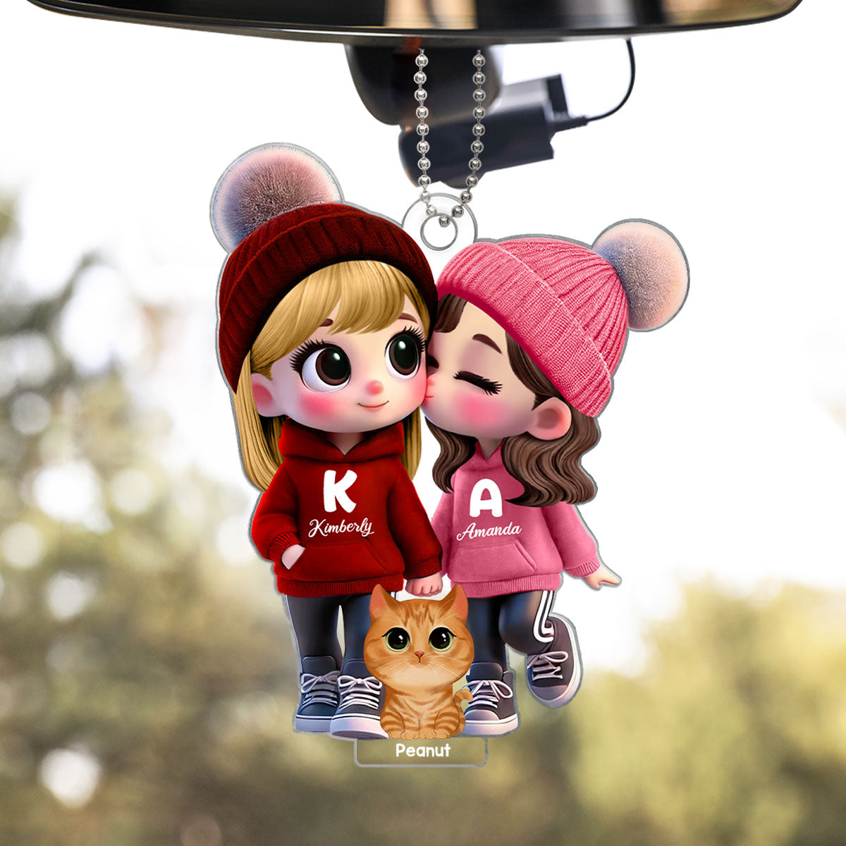 3D Effect Cute Cartoon Couple Watercolor Dogs Cats Personalized Acrylic Car Hanger,  Gift for Him, Gift for Her, Pet Lovers