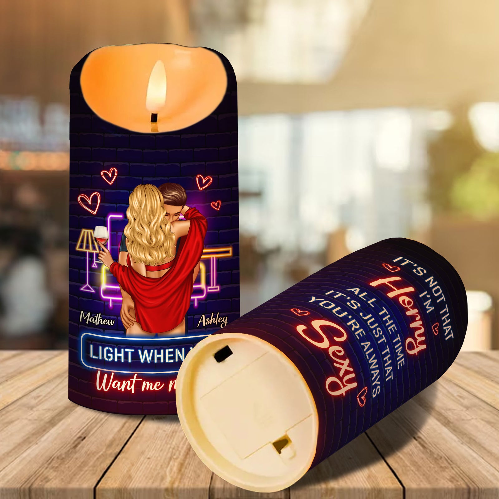 Light When You Want Me Naked Couple Personalized LED Candle