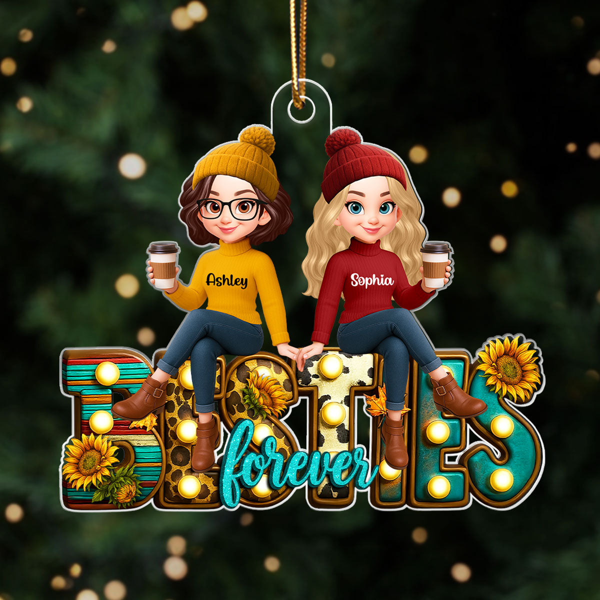 Western Besties Sitting Personalized Acrylic Ornament, Fall Gift for Best Friends