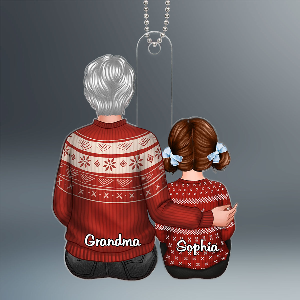 Christmas Back View Grandma & Grandkid Gift For Granddaughter Grandson Personalized Acrylic Ornament