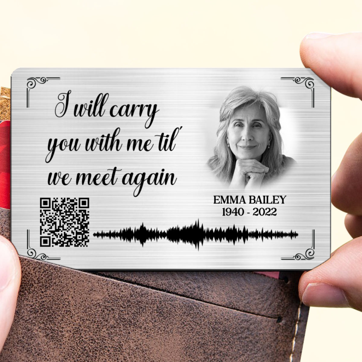 Carry You With Me Photo Inserted Voicemail Scannable QR Code Personalized Metal Card