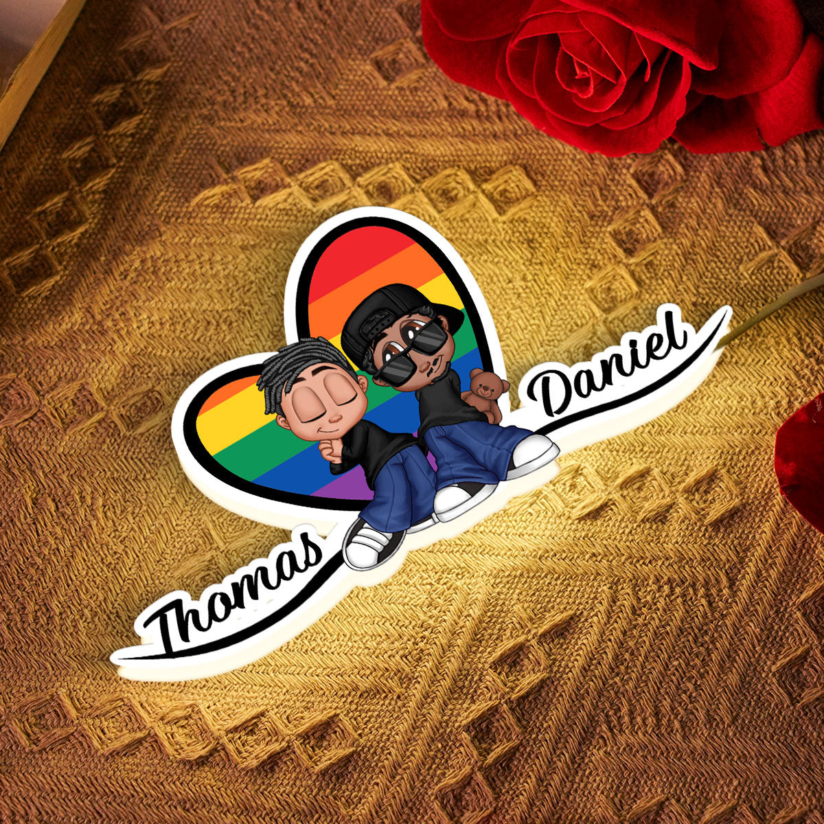 Y2K Couple LGBT Heart Personalized Light Box, Gift for Him for Her, Pride Month