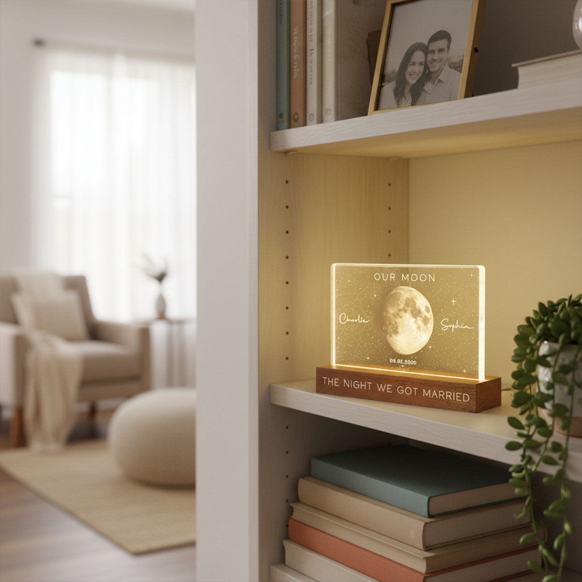Our Moon Special Day Custom Moon Phase - Personalized Acrylic Block LED Night Light - Valentine's Day Gift For Couple