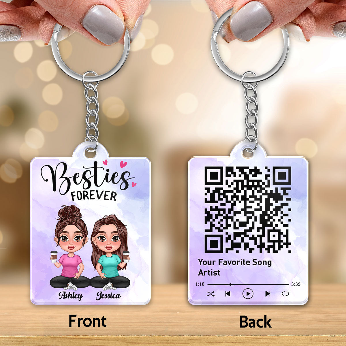 Doll Besties Thick Lips Sisters Forever Favorite Song QR Code Personalized Acrylic Keychain