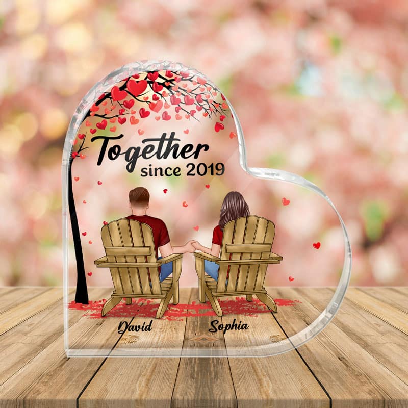 Couple Sitting Back View Under Tree Personalized Heart Plaque