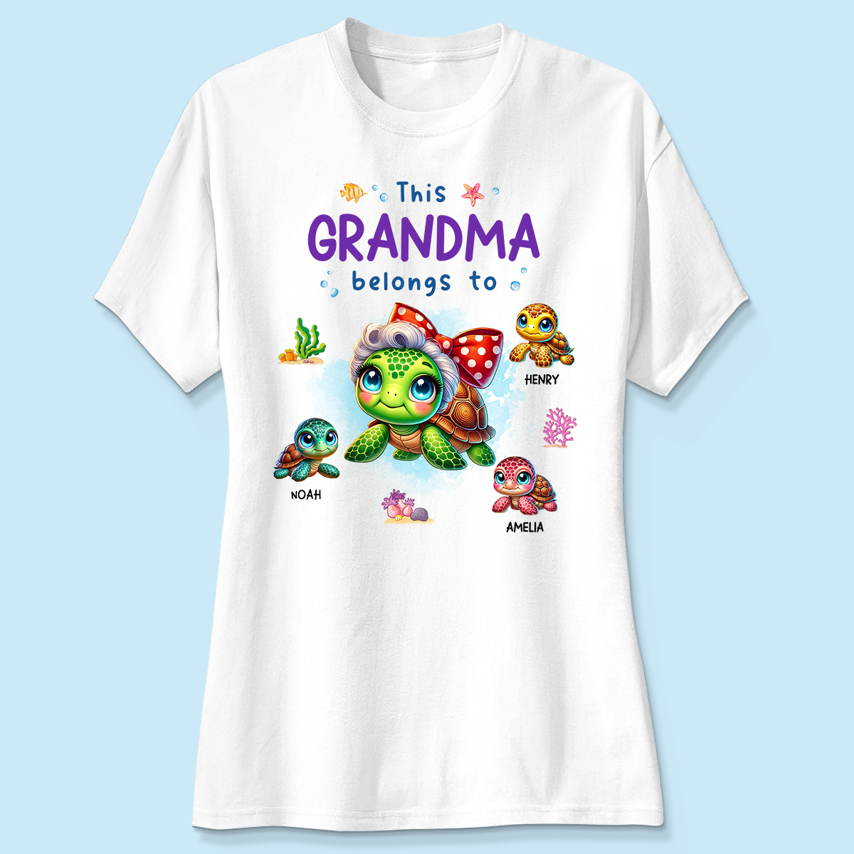 Grandma Grandkids Turtle Personalized Shirt, Gift for Grandmas