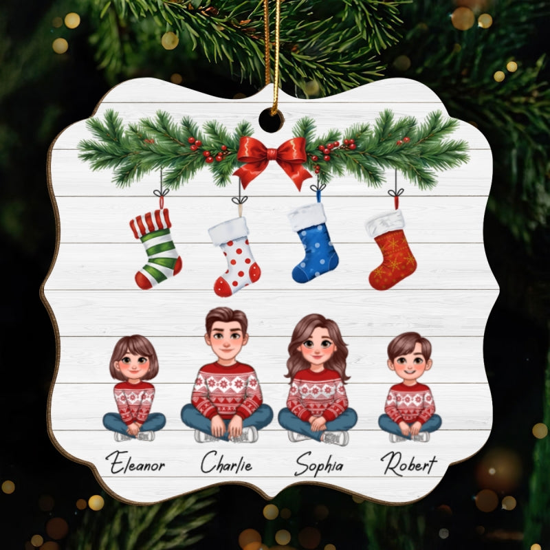 Animated Family Christmas Stockings Personalized Wooden Ornament