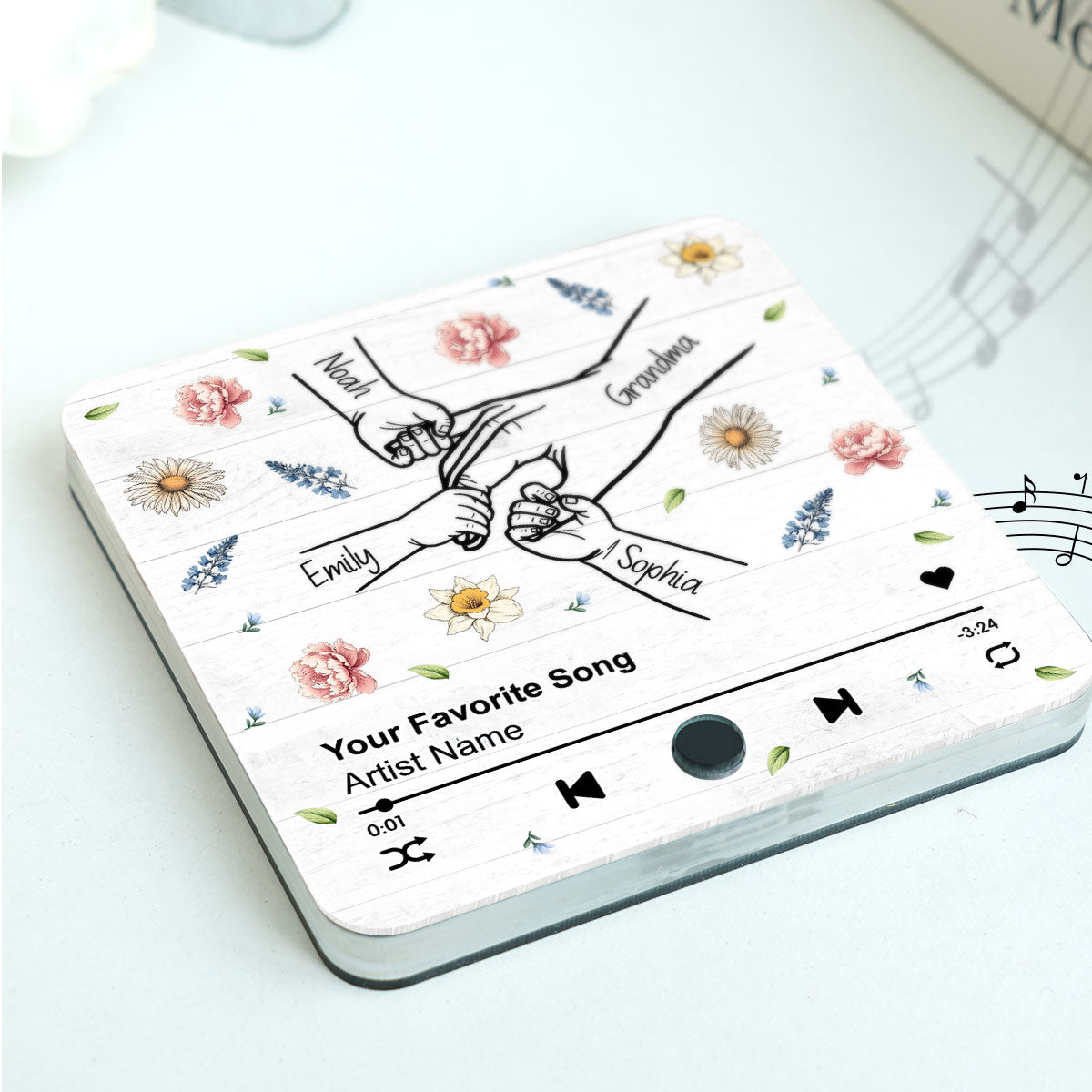 Mom Grandma And Kids Holding Hands Birth Month Flower Personalized Music Fridge Magnet, Gift for Mom