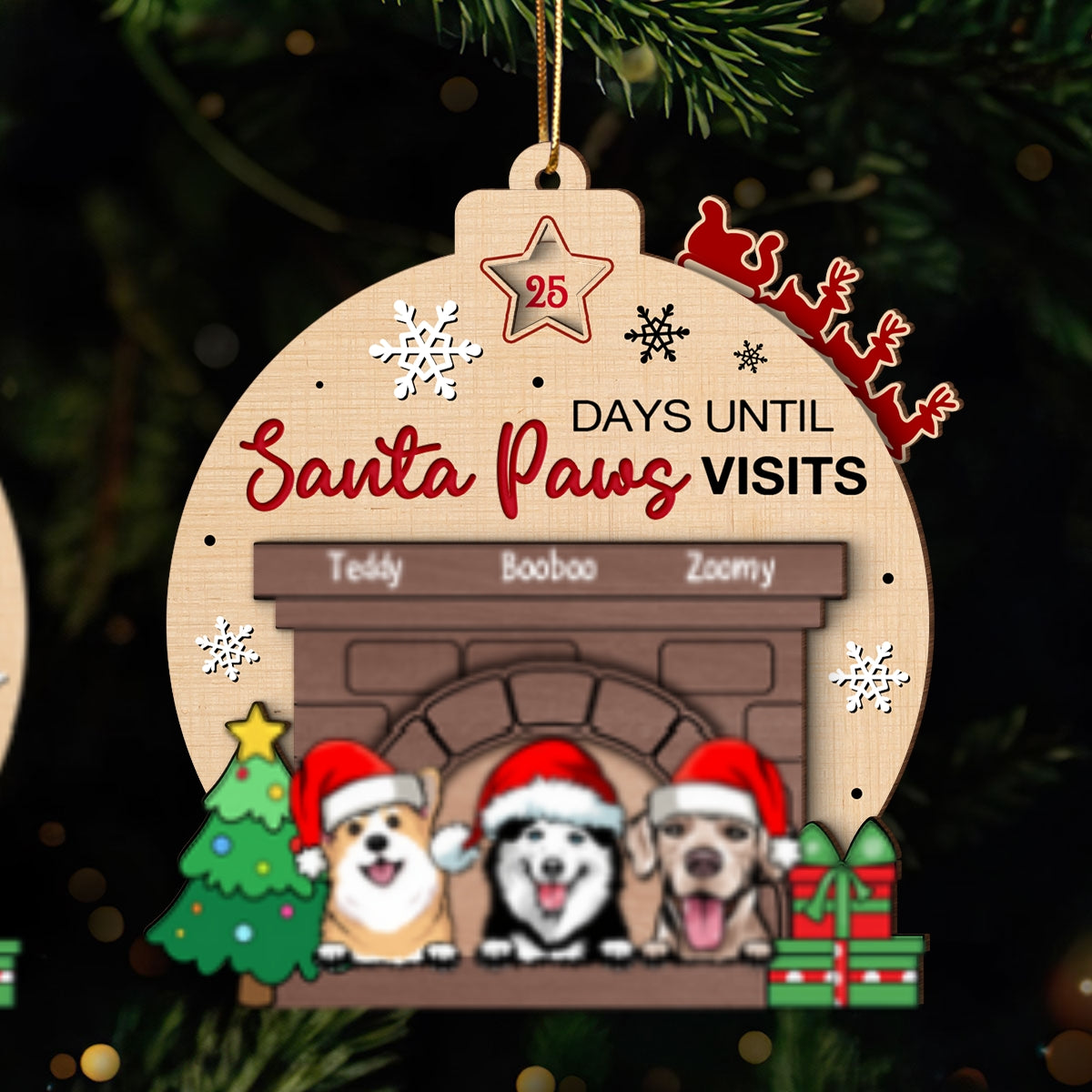 Sleeps Until Santa Paws Visits Dogs Personalized Countdown Ornament, Christmas Gift For Dog Lovers