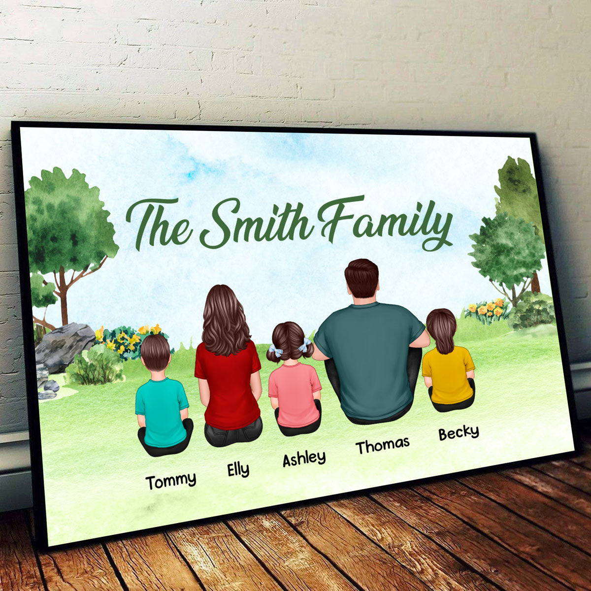 Family Sitting Back View In The Park Personalized Horizontal Poster