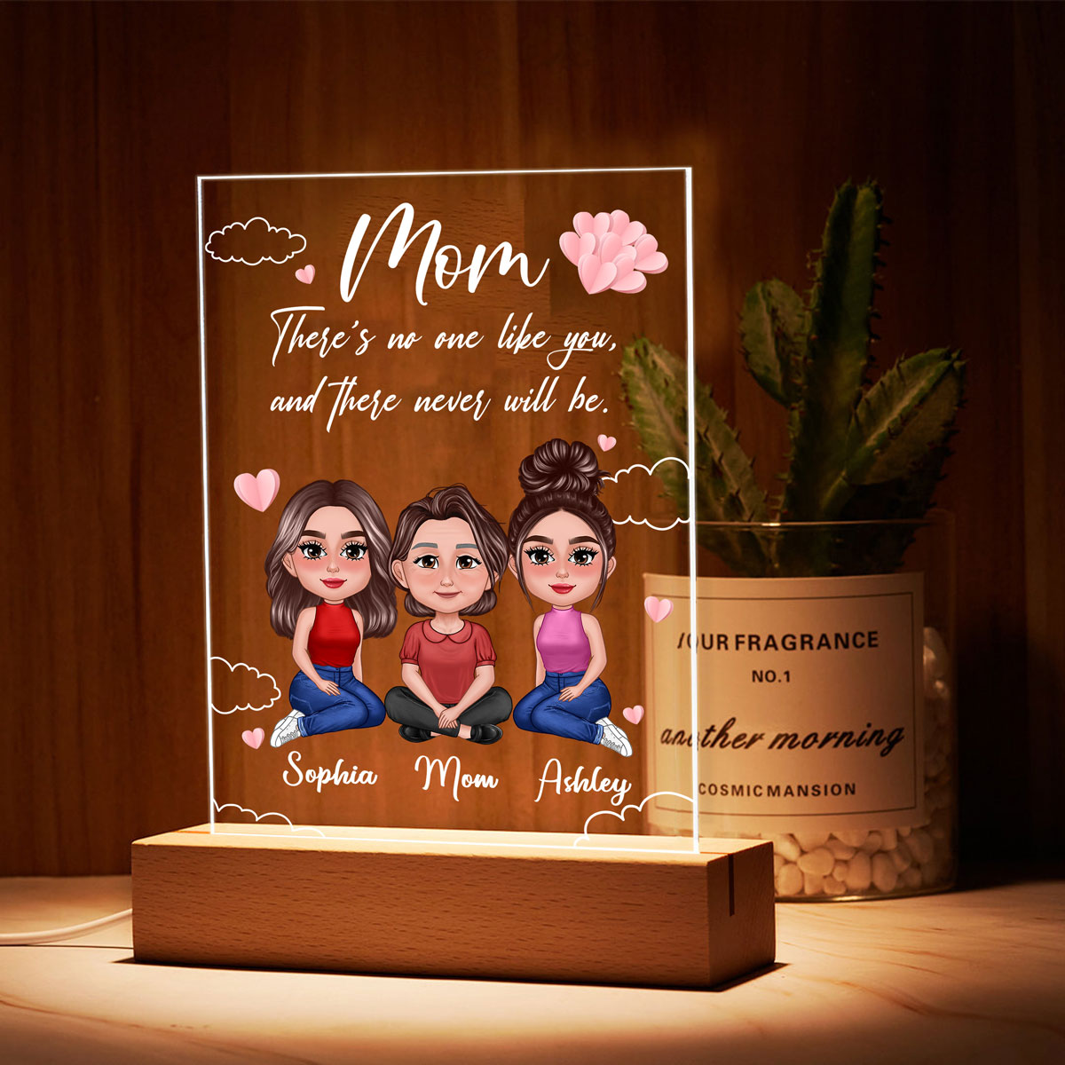 There Is No One Like You Mom Pretty Doll Mother Daughter Personalized Rectangle Acrylic Plaque With LED Night Light