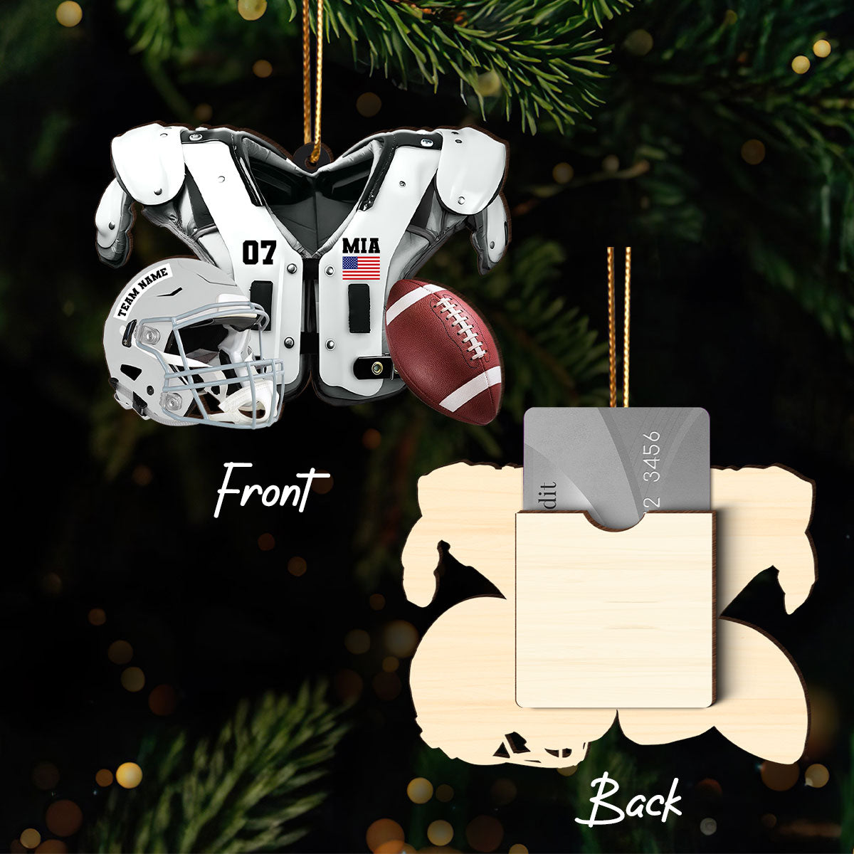 American Football Shoulder Pads Personalized Money Gift Card Holder Ornament, Christmas Unique Gift For Football Player, Football Lover