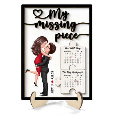 Couple Kissing Anniversary Dates Puzzle Personalized 2-layer Wooden Plaque