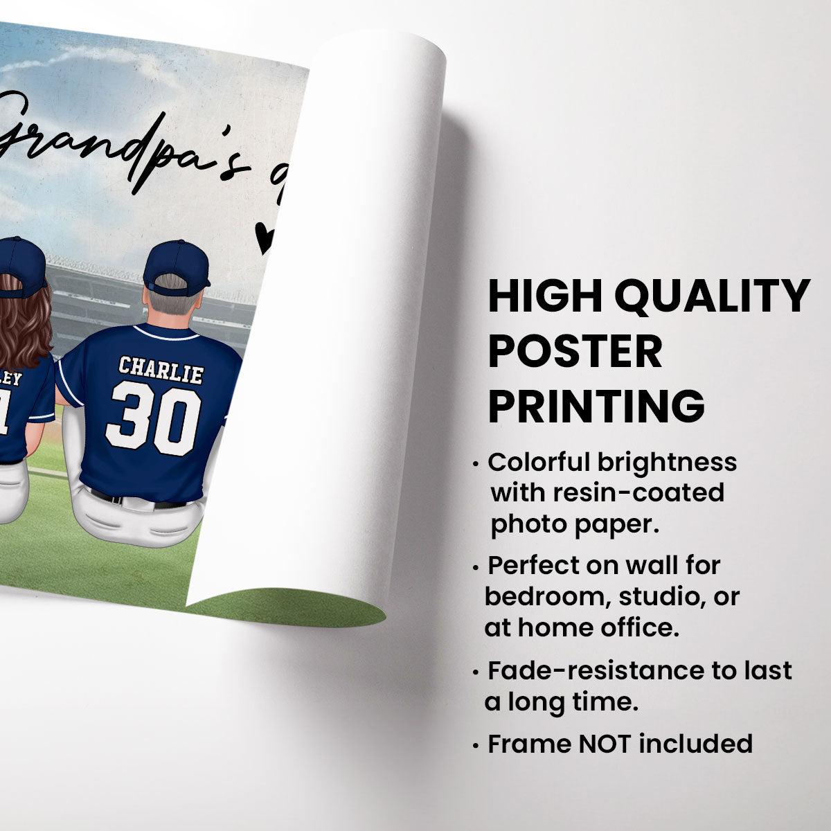 Grandpa's Team Baseball Family Sitting Personalized Poster, Father's Day Gift For Grandpa, Dad, Husband