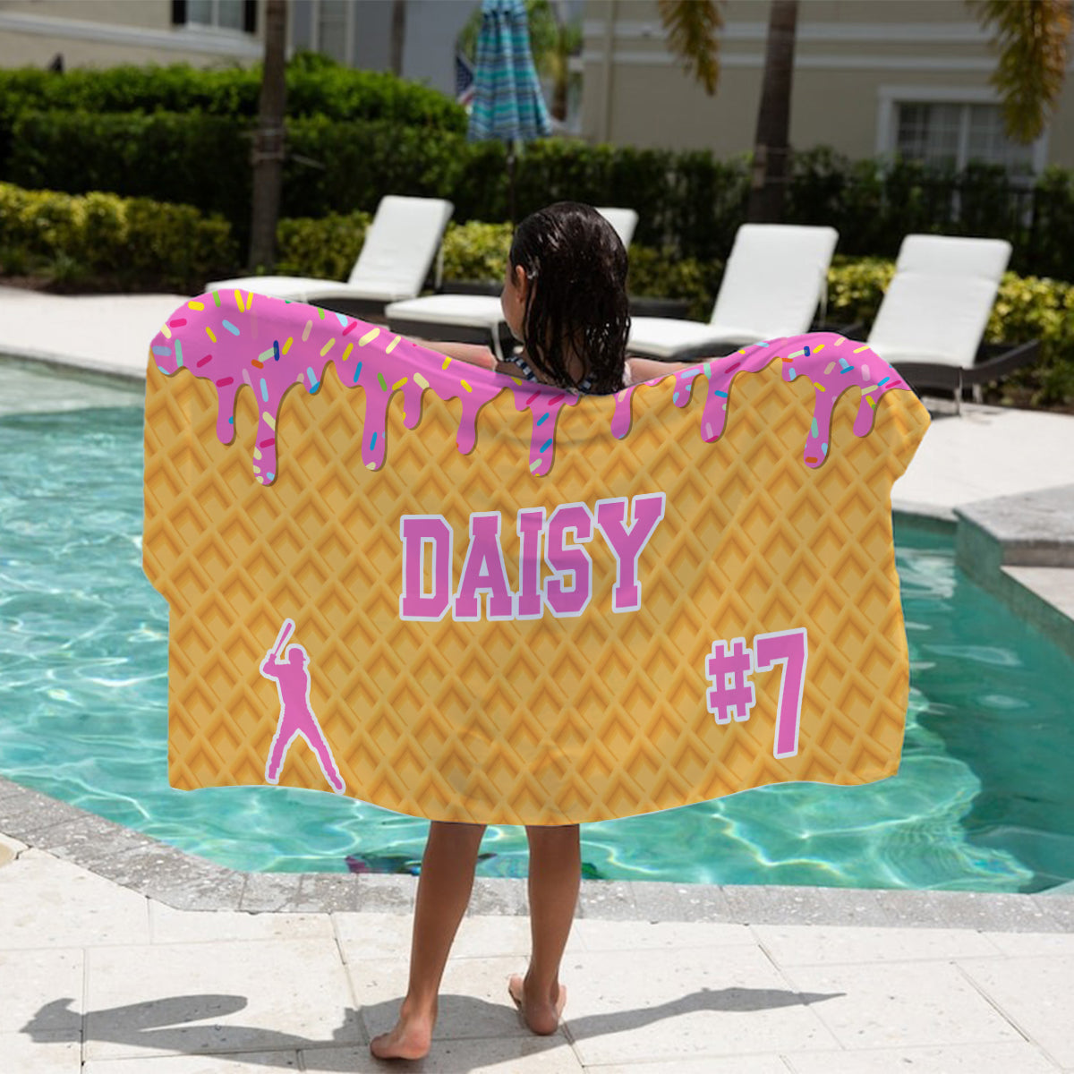 Personalized Ice Cream Drip Baseball Softball Beach Towel For Boys, Girl, Drip Beach Towel, Pool Towel Youth Baseball Gift