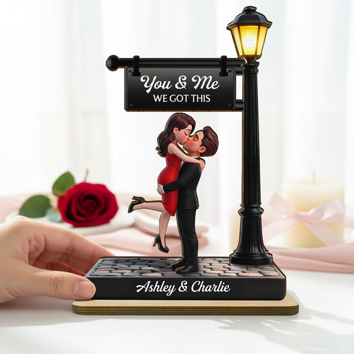 Timeless Love Under The Light - Personalized 2-Layered Wooden Plaque - Heartfelt Anniversary Gift, Wedding Gift For Couple, Custom Date Gift for Mom & Her, Unique Mother’s Day, Anniversary or Birthday Keepsake