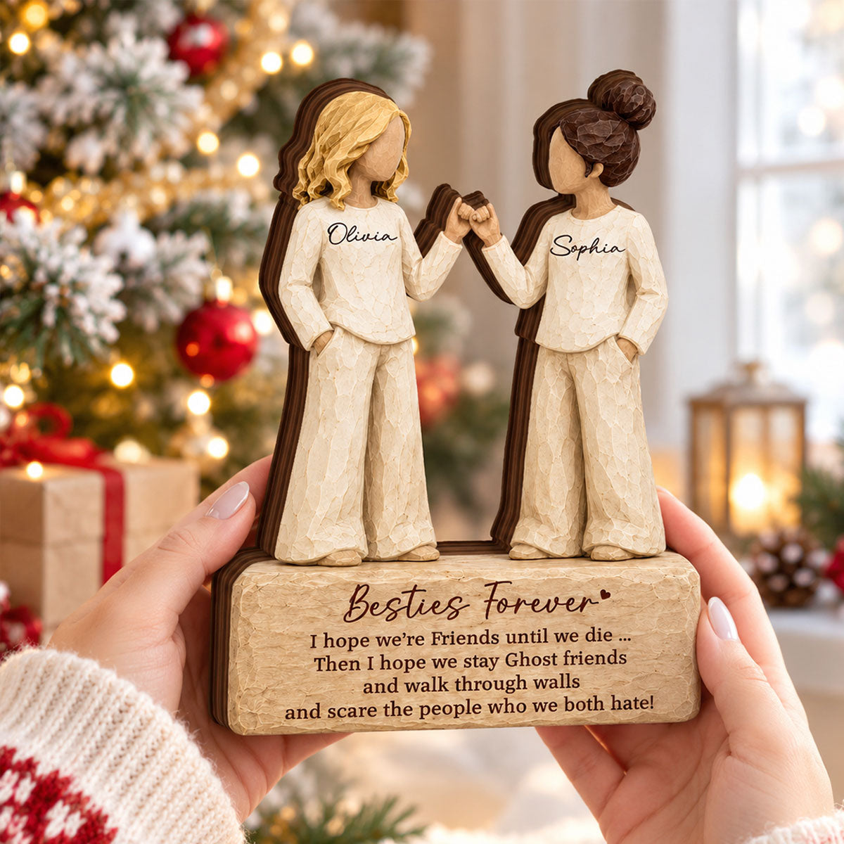 Besties Pinky Promise - Personalized Wooden Block Plaque - Christmas Gift For Best Friends