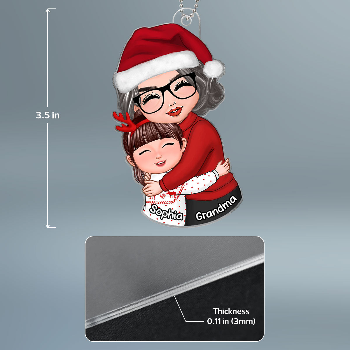 Christmas Doll Grandma & Grandkid Hugging Christmas Gift For Granddaughter Grandson Grandchildren Personalized Acrylic Ornament