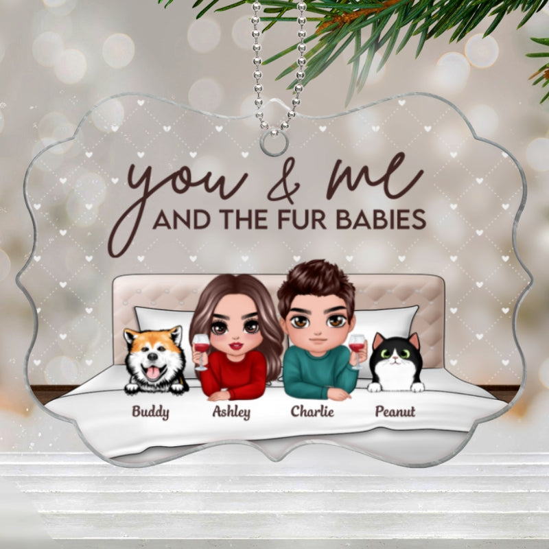 You Me And Fur Babies On Bed Couple Personalized Acrylic Ornament