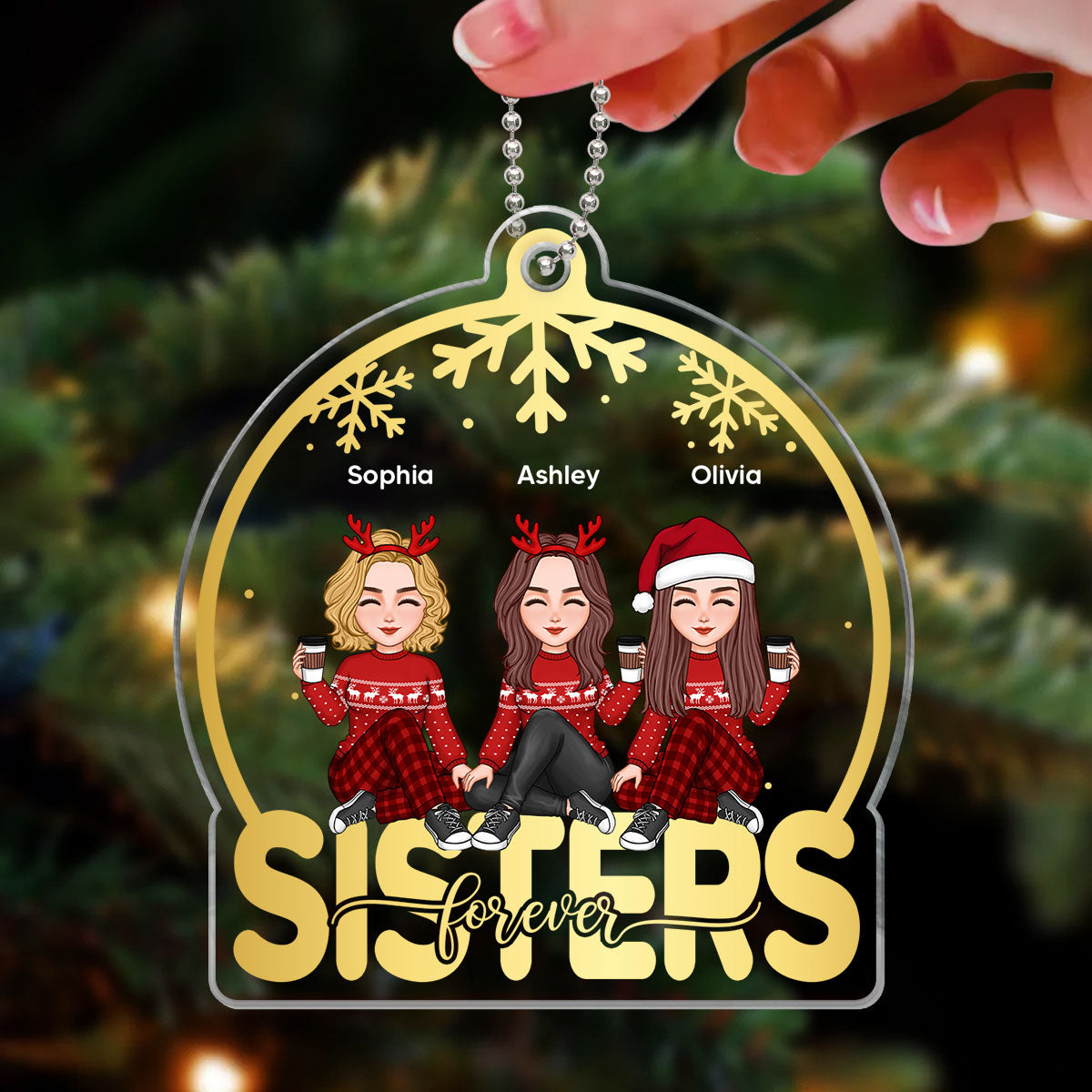 Golden Besties Sisters On Text Snow Globe Personalized Acrylic Ornament