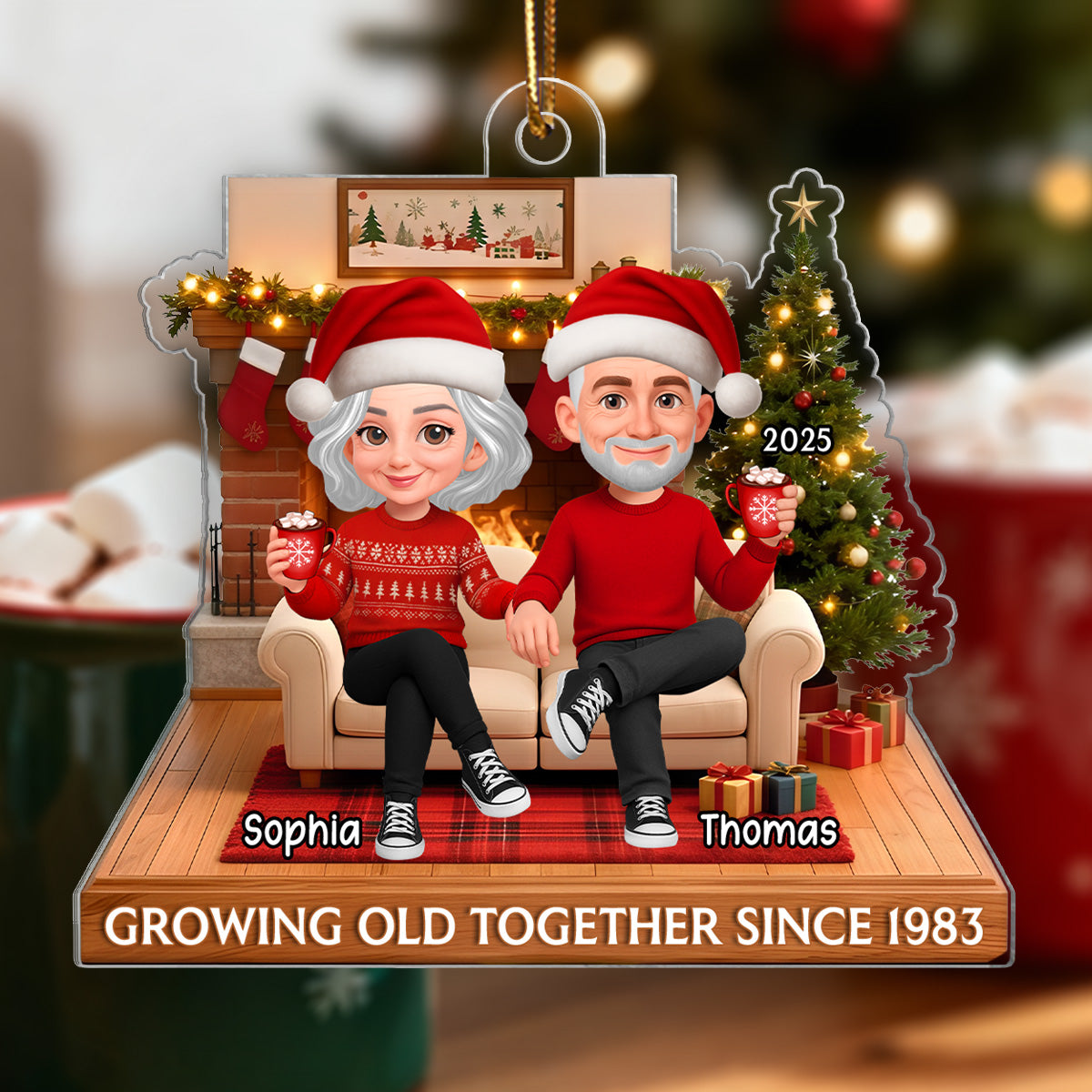 3D Effect Christmas Couple Cozy Christmas - Personalized Acrylic Ornament - Heartfelt Gift For Couple