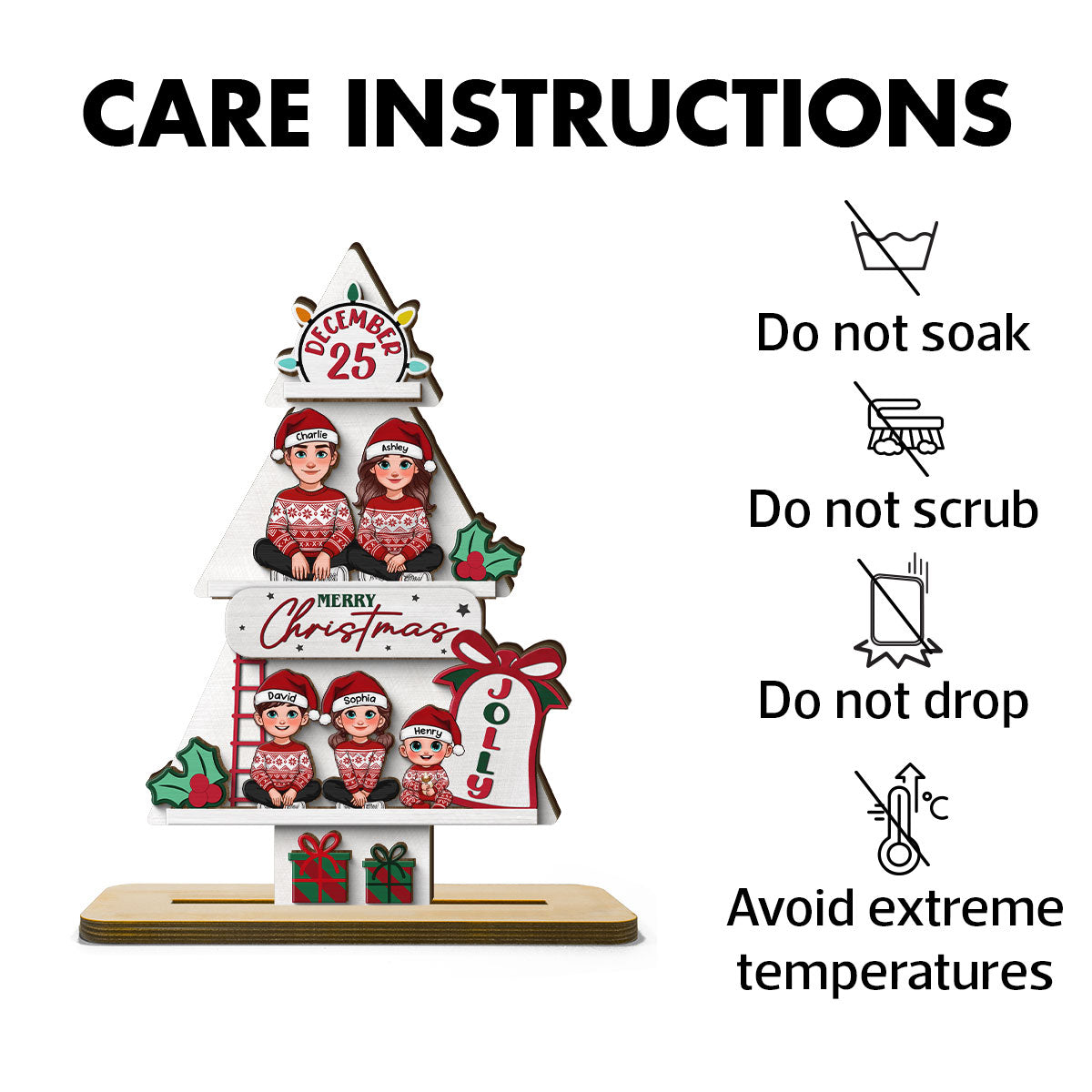 Pine Tree Christmas Family Sitting Personalized 2-Layer Standing Wooden Plaque
