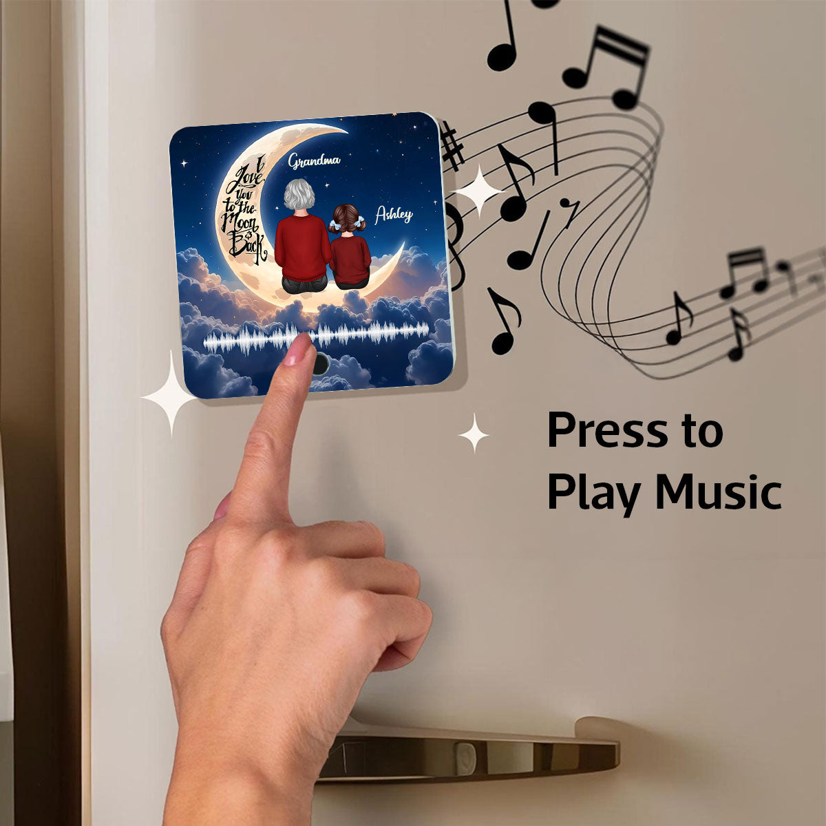 Grandma & Grandkid Back View Love You To The Moon And Back Voice Message Personalized Music Fridge Magnet