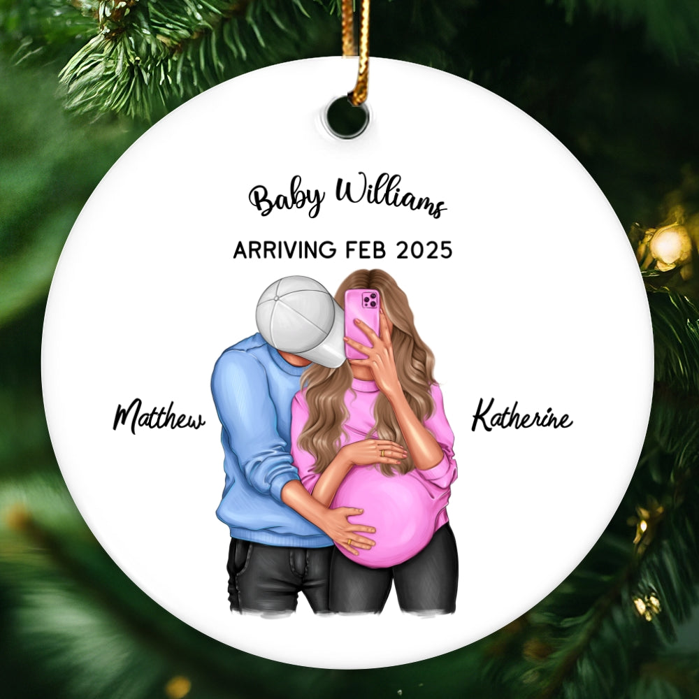 Personalized Hugging Pregnant Couple Ornament, Expecting Family, Baby Coming Soon, Pregnancy Announcement Personalized Ornament