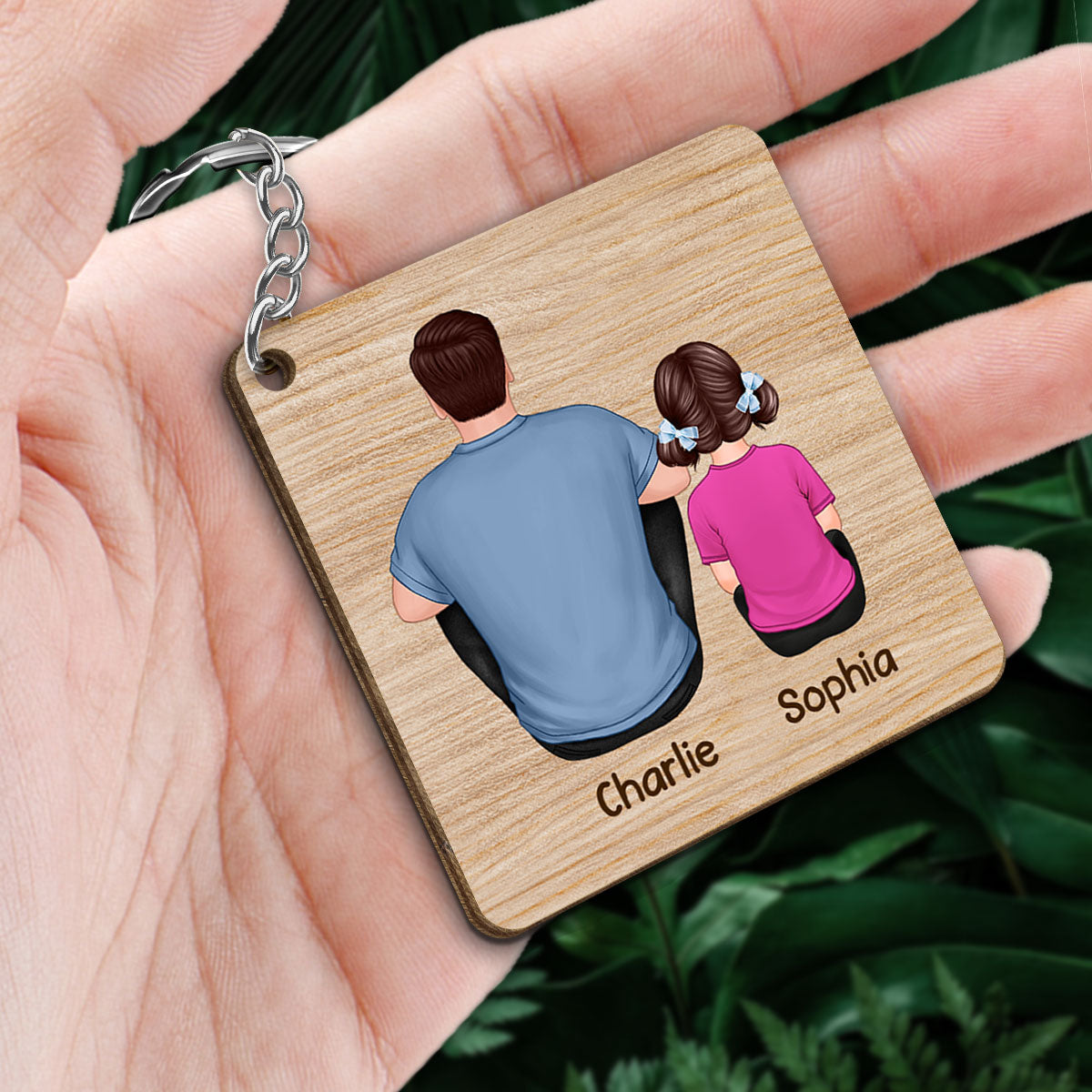 Back View Man And Kid The Day You Became My Daddy Father‘s Day Gift Personalized Wooden Keychain