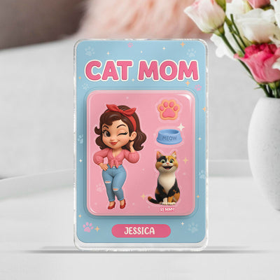 Cat Mom Custom Figure Cute Cartoon Cats Personalized Acrylic Block Plaque, Gift for Cat Mom